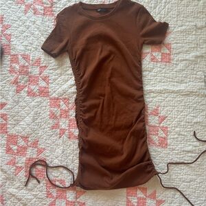 Brown Ruched T-Shirt Dress